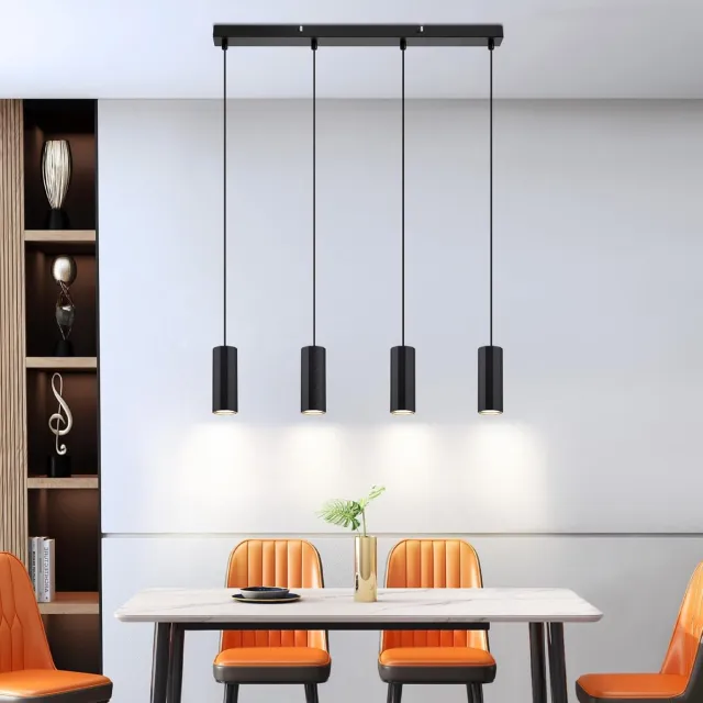 Glitzerlife Hanglampen - modern industrieel - 4xGU10 - verstelbaar - metalen pendellamp - Ø170cm - zwart - hanglampen eetkamer industrieel woonkamer Zwart Rechte plaat