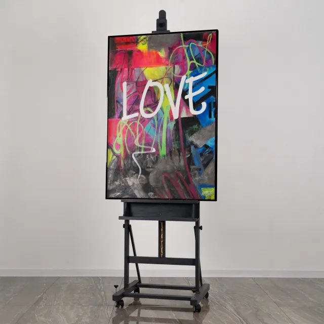 Canvas schilderij 120x80 cm handgeschilderd Love liefde romantisch – YS-Art Gallery – Romantische wanddecoratie voor woonkamer – Modern schilderij voor slaapkamer zwart