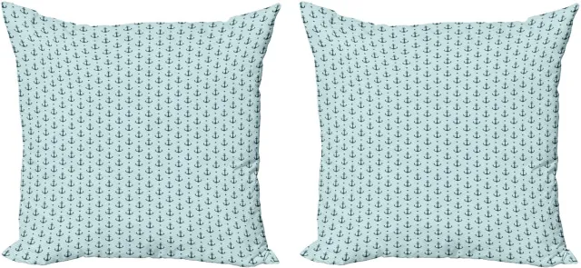 ABAKUHAUS Anker Decoratieve Kussenhoes, Set van 2, Zigzag Maritieme Stipp 45x45 cm, Zeegroenblauw