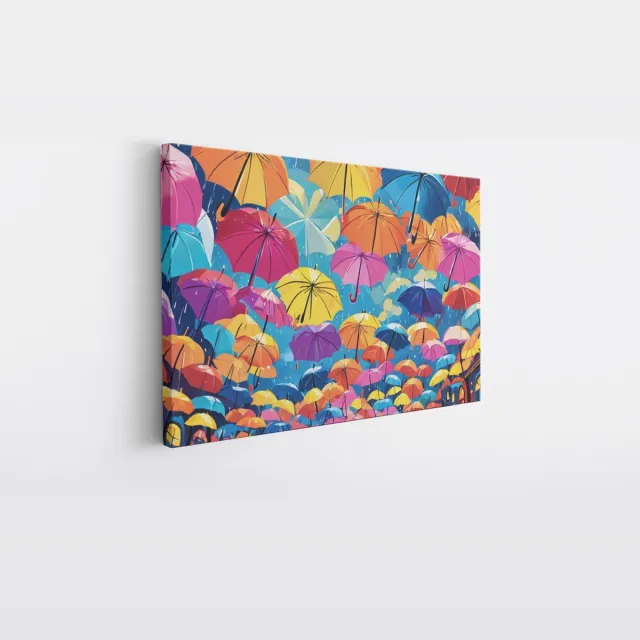 Saammp Canvas Schilderij -Gekleurde paraplus - Abstract - 45x30 - Foto op canvas - Wanddecoratie - Muurdecoratie Woonkamer - Slaapkamer decoratie - Canvas Print Multicolor