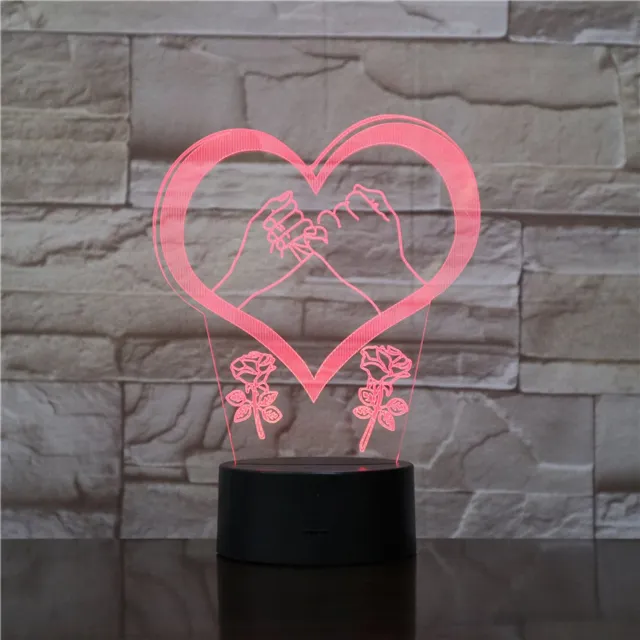 MC Living 3D Led Lamp Met Gravering - RGB 7 Kleuren - Hart Pinky Promise