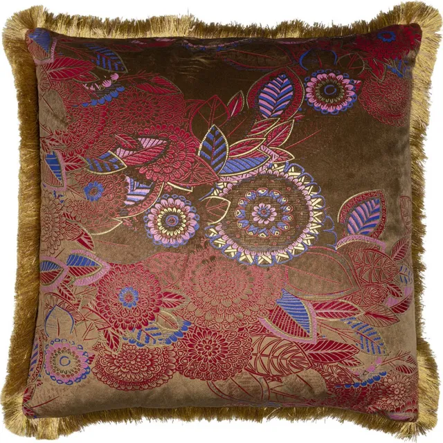 Mars & More Kussen | fluweel | gouden franjes | bloemig taupe | 45x45cm bloemen