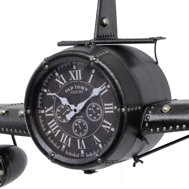 VOLT! Home VOLT - klok - vliegtuig wandklok - Afm. 143cm - airplane - cadeautip - mancave - wandklok industrieel Zwart metaal look