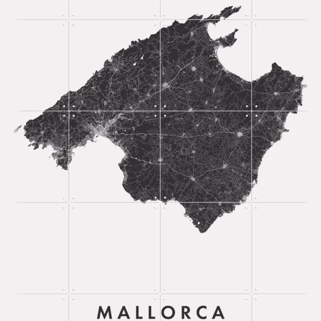 IXXI Mallorca Island Map, Kunst in Kaart - 80 x 100 cm - Grote wanddecoratie en posters - Line art, Minimalisme, Abstract, Grafisch Ontwerp Zwart en wit / Zwart / Monochroom