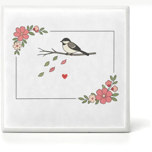 Mr Cadeautjes Mini tegeltje Een minimalistisch herinneringsontwerp met een stil natuurta - 4,8 x 4,8 cm, keramiek - mozaiek, diy, decoratie | cadeau Wit