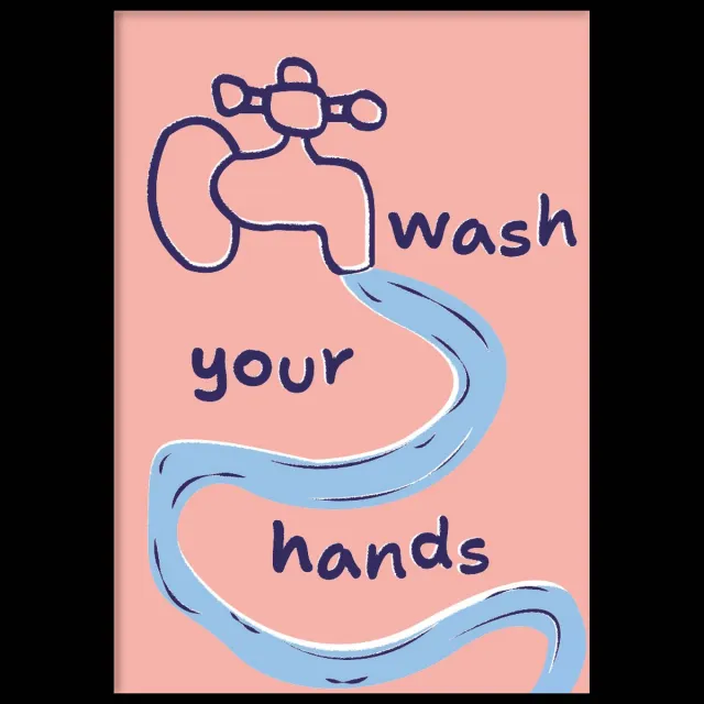 walll Poster Wash hands - 30x40 cm - WC Poster - WALLLL - Exclusief lijst - Toilet poster - Professioneel fotopapier Roze