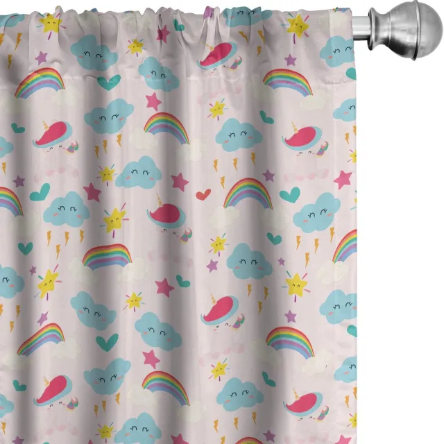 ABAKUHAUS Eenhoorn gordijnen – 2x panelen 75x245 cm – microvezel – babyroze Babyroze Multicolor