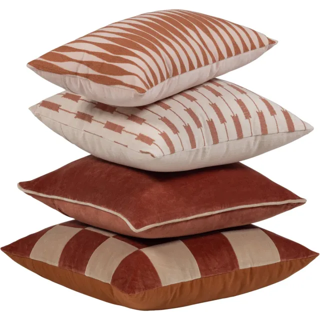 WOOOD Zena Kussens - Katoen - Roze/Roestbruin - 50x50x10 cm - Set van 4