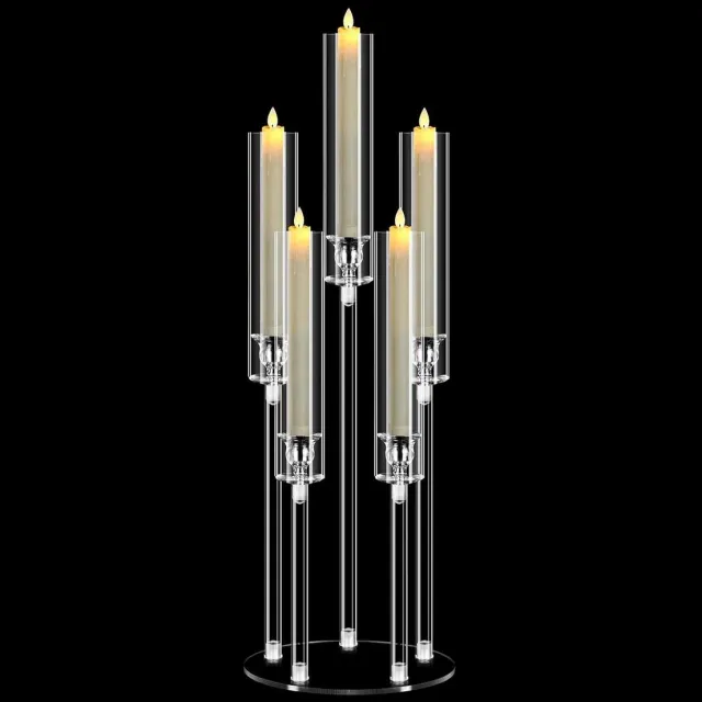 Allecto Plus Acryl Kandelaar Set van 5 - 68 cm Hoog - Transparant - Kerst en Bruiloft Decoratie Any