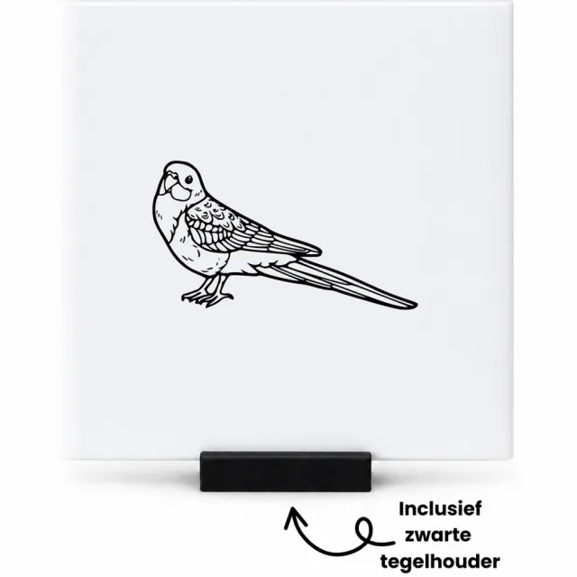 Hacebo Parkiet tegeltje met tegelhouder - Dieren - parkiet - Vogel liefhebbers - tegeltjes met tekst - Leuk kado voor iemand die van vogels houd - spreuktegels - 10.8x10.8 CM Wit