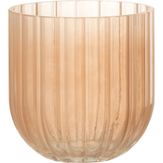 J-Line vaas Yoni Strepen - glas - transparant/perzik - small - Ø 15 cm Roze
