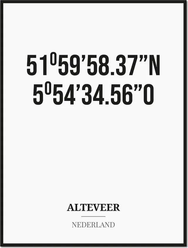 Studio216 Poster/kaart ALTEVEER met coördinaten zwart, wit