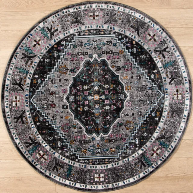 Muratap Picasso Paloma Rond Vintage Vloerkleed - Grijs - Laagpolig