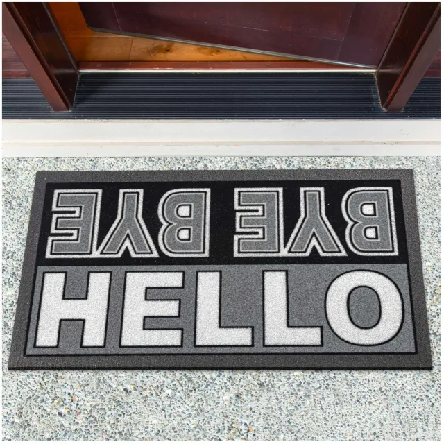 ANRO Hello Bye Bye Glitter Deurmat Zwart 40x68 cm - Antislip