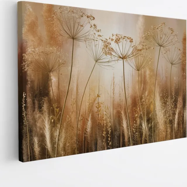 Saammp Canvas Schilderij - Abstracte Planten - Naturel en Goudtinten - 70x50 - Foto op canvas - Wanddecoratie - Muurdecoratie Woonkamer - Kantoor Decoratie Multicolor
