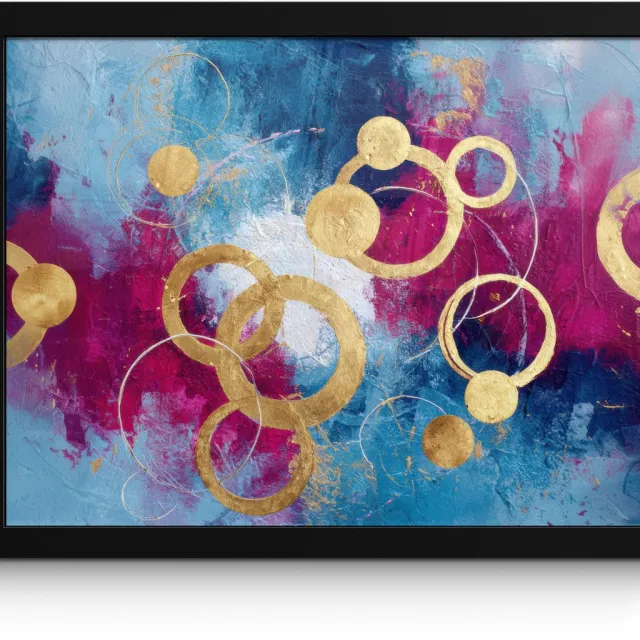 FrameYourWall Poster in lijst - Fotolijst 40x30 cm - Posters - Cirkels - Goud - Abstract - Posterlijst zwart - Decoratie - Wanddecoratie woonkamer - Muurdecoratie slaapkamer
