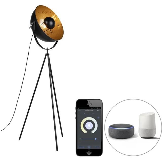 QAZQA magna licht88 - Design LED Smart Vloerlamp | Staande Lamp incl. wifi - 1 lichts - H 144 cm - Zwart - Woonkamer | Slaapkamer Zwart Smart LED