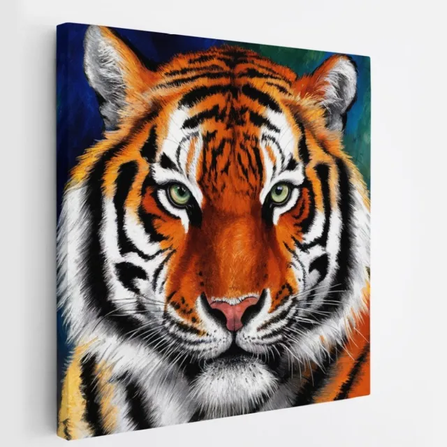 Saammp Canvas Schilderij - Abstracte tijger - Kleurrijk - Natuur - Dieren - 30x30 - Foto op canvas - Wanddecoratie - muurdecoratie Woonkamer - Slaapkamer decoratie - Canvas Print Multicolor