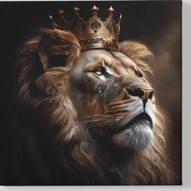 Trendex Global Canvas Schilderij - Dieren - Leeuwenkoning - Vierkant - Wanddecoratie - 60x60x2 cm Bruin