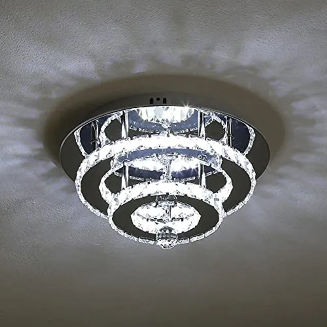Haobosic LED Plafondlamp - Dubbele Kristal Ring - 36W - Koud Wit 6500K - Transparant Kristal - Zilver - Modern Luxe - Voor Woonkamer Slaapkamer Silver