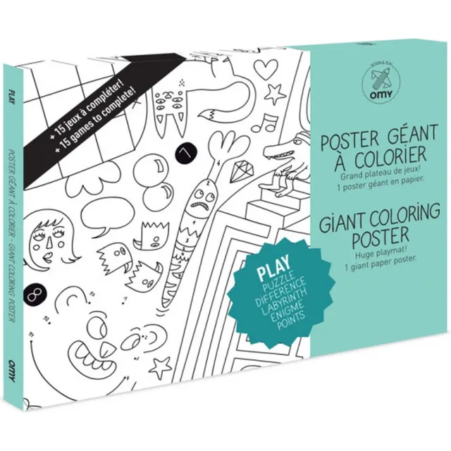 OMY Kleur poster SPEL / SPELEN - Giant coloring poster PLAY / GAMES - voor jong en oud - 115 x 80 cm - POS05 wit
