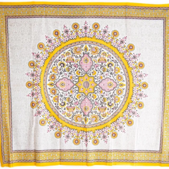 Spiru Authentiek Wandkleed Katoen Bloemen Mandala Geel (240 x 210 cm)