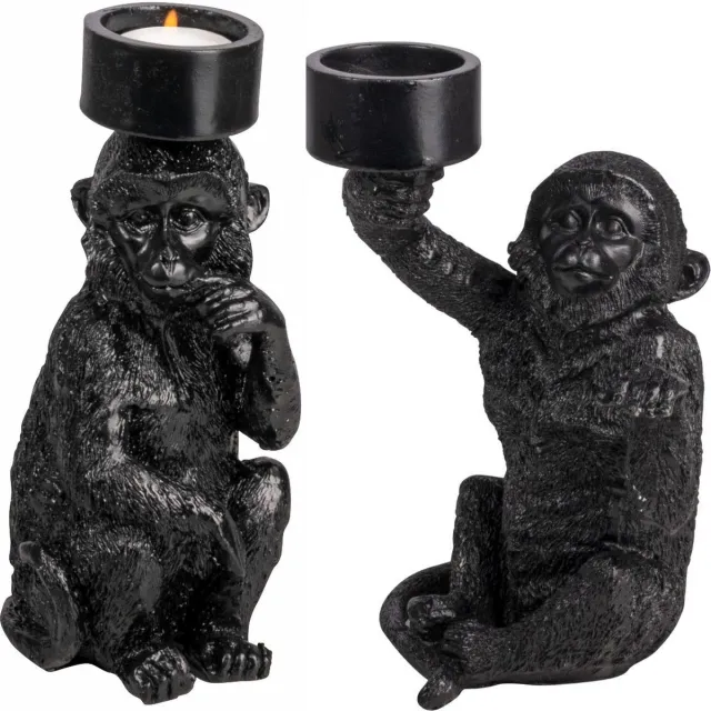 Gusta Waxinelichthouder - Aap - Zwart - Set van 2