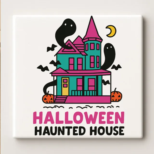 Nevolis Halloween Spookhuis Tegel 15x15 cm – Griezelige Keramische Wanddecoratie voor Halloween Versiering en Feestcadeau Multi Color