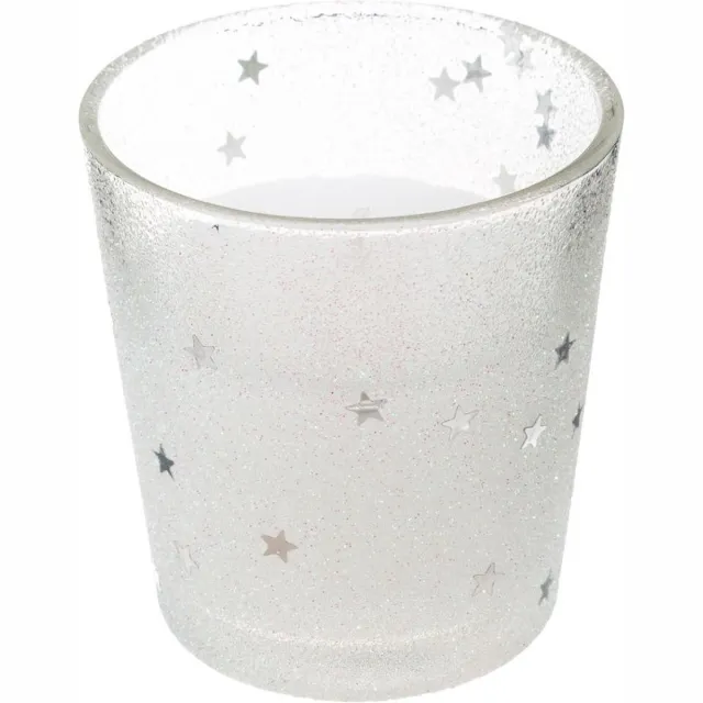 Feeric lights & Christmas Kaars in glitter glazen voet - 19 Branduren - Glitters wit - 8 cm hoog - 4 stuks