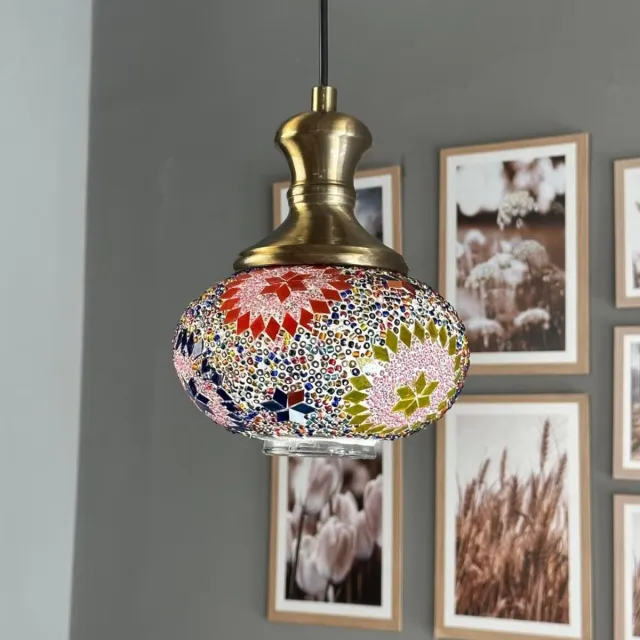 Bamyum Noura Mosaik-C hanglamp Ø17 cm, hanglamp vintage, industrieel van glas E27, woonkamerlamp hangend, eettafel, keukenlamp Mehrfarbig