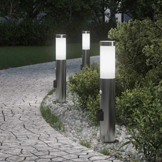 vidaXL Bolderverlichting met sensor en stopcontact 3 stuks 50 cm Zilver