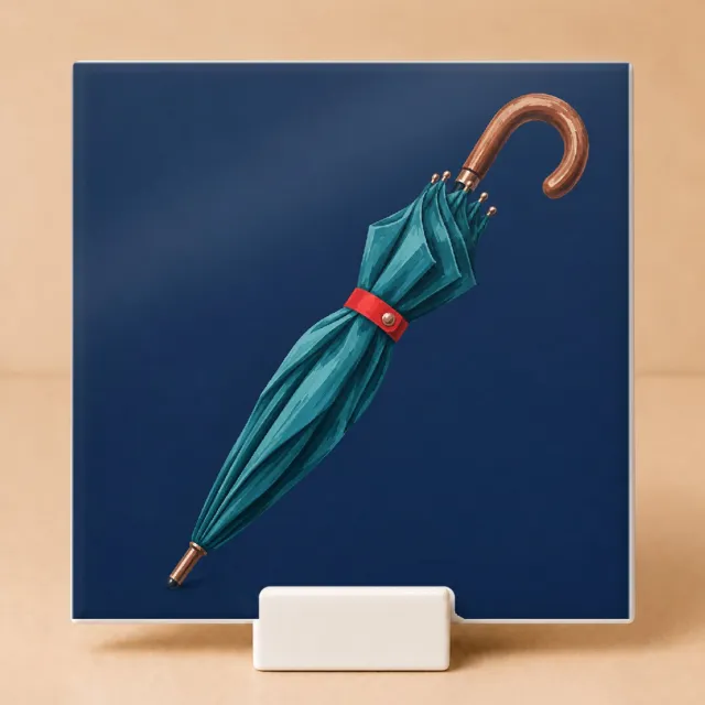 Bedruk King Stijlvolle Gesloten Paraplu Tegel – Decoratief Keramiek Tegeltje met Illustratie voor Regenliefhebbers - 11 x 11 cm met houder Wit