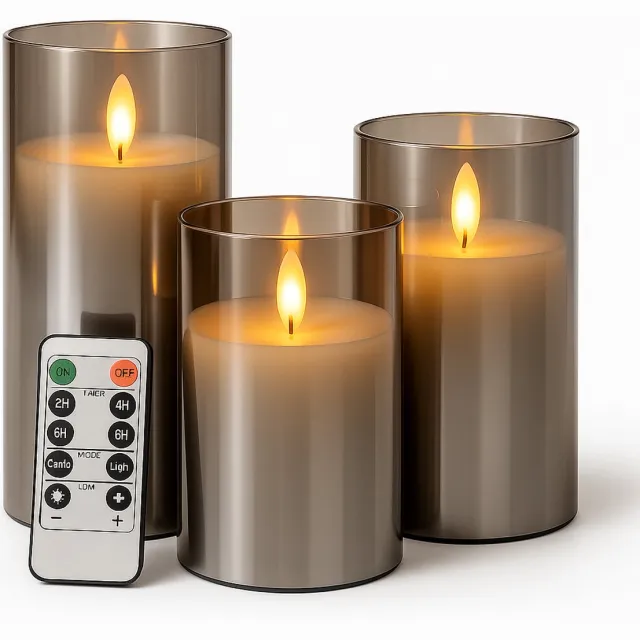 SilentFlame® LED Kaarsen met Bewegende Vlam – Set van 3 – Afstandsbediening – Dimbaar – Timerfunctie – Flikkerende Vlam – Op Batterijen – Kerst Kaarsen Zilver
