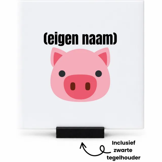 Hacebo varkenskop met eigen naam tegeltje met tegelhouder - Varken - boeren/varken liefhebbers - tegeltjes met tekst - iemand die houdt van varkens - verjaardag - cadeau - kado - geschenk - spreuktegels - 10.8x10.8 CM Wit
