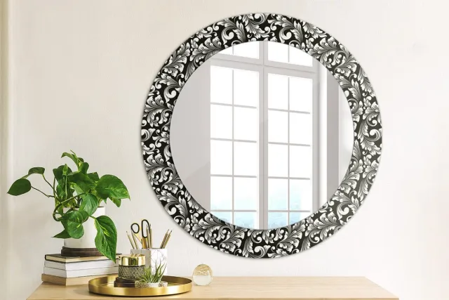 Coloray Bedrukte Spiegel - Ornament Wandspiegel Met Print - 60 cm - Zwart en wit Bedrukte Spiegel - Wandspiegel Met Print - Wandspiegel Decoratieve Print - Bedrukte Spiegel Zwart en wit Ornament