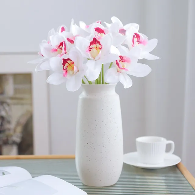 boeket Zijden Boeket Cymbidium orchideeënboeket – 39 cm hoog – 18 stelen - doe-het-zelf boeket – DIY – alle kunstbloemen los geleverd – Lente – multi color – Kunstbloemen - nep bloemen - nepbloemen - kunstplanten Wit Roze