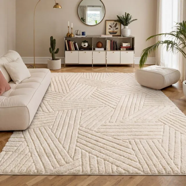 GENIMO Tapijt -Unifarben design-Kortpolig en wasbaar-Antislip voor woonkamer en eetkamer-Beige