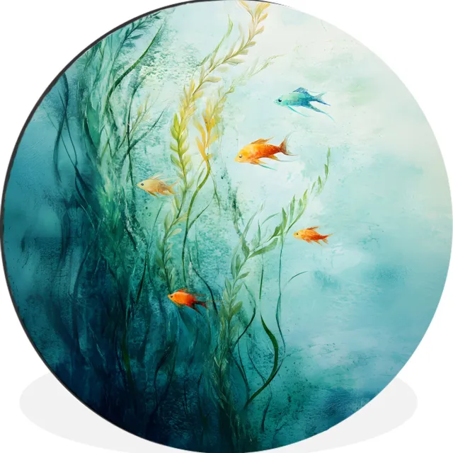 WallCircle Wandcirkel - Muurcirkel - Waterplanten - Vissen - Kleurrijk - Water - Aluminium - Dibond - 60x60 cm - Binnen en Buiten