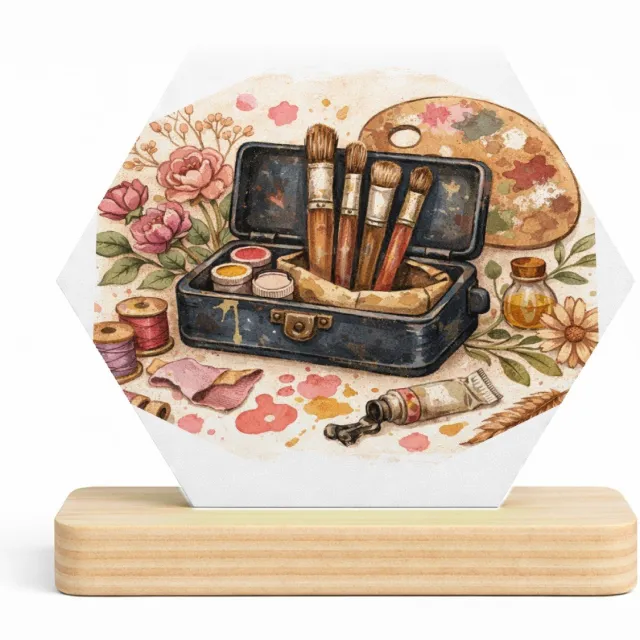 Mr Cadeautjes MDF fotolijst/inleg hexagon 14 x 13 - design Romantische hobbyprint met een centraal retro-object en loss | cadeau Wit