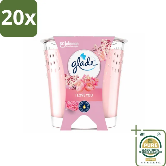 Glade 20 x Glade - Geurkaars I Love You - 100% Raapzaadwas & Vegan - 112 g - Wasstrips - Geurkaars - Vegan - Duurzaam - Bloemige Geur - I Love You roze