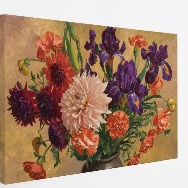 Saammp Canvas Schilderij - Gekleurde Bloemen in een vaas - Natuur - 50x40 - Foto op canvas - Wanddecoratie - Muurdecoratie Woonkamer - Kantoor Decoratie Multicolor