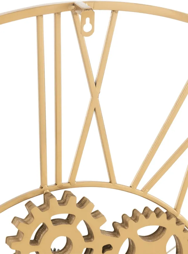 J-Line klok Rond Romeinse Cijfers Tandwielen - metaal - goud - Ø 80 cm