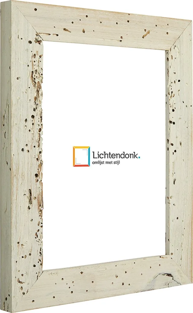 Lichtendonk Fotolijst - Fotokader Wit Verouderd Hout - met echte houtworm gaatjes - Fotomaat 24x30 - Helder glas - Art.nr. 1009971324302