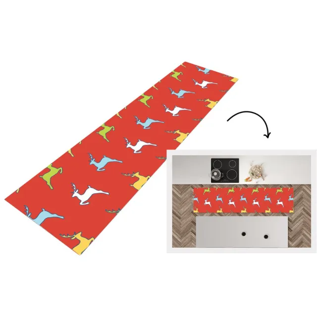 KitchenYeah Keukenloper - Loper keuken - Patroon - Hert - Rood - 240x60 cm - Keukenloper vinyl Multicolor