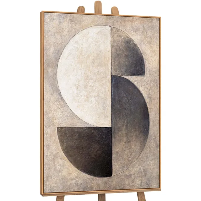 YS Schilderij - Handgeschilderd canvas schilderij - Wanddecoratie moderne Kunst - Beige en grijs - Reli?f - Muurdecoratie woonkamer - Slaapkamer decoratie - Kamer accessoires - schilderijen op canvasmetlijst Wood 120x80