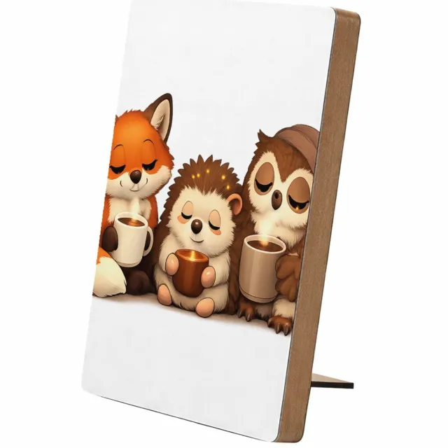 Mr Cadeautjes Glasframe/MDF 12,7 x 17,8 - design Een warme reeks van slaperige bosdieren met een ochtenddrank | cadeau Wit