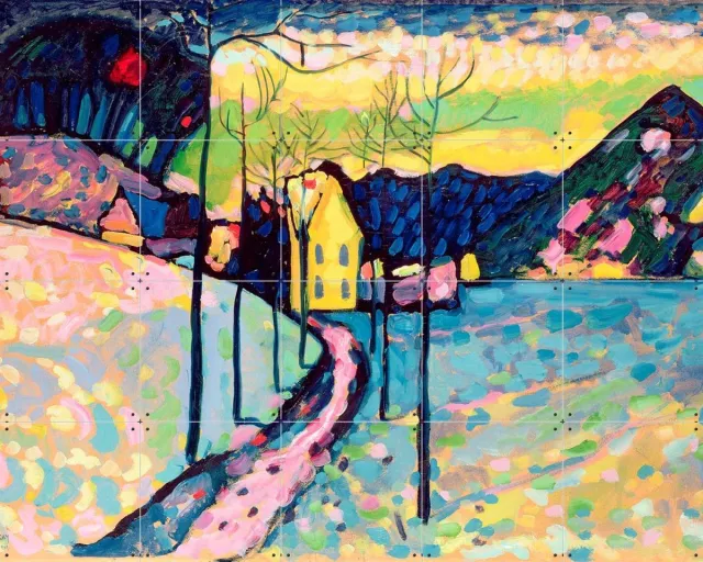 IXXI Winter Landscape, Kandinsky - 100 x 80 cm - Grote wanddecoratie en posters - Postimpressionisme, Kleurrijk, Klassiek, Abstract, Woonkamer Blauw