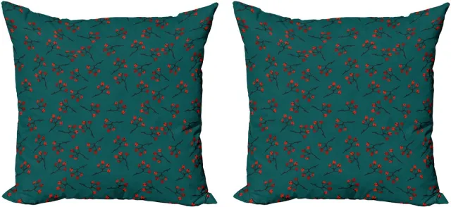 ABAKUHAUS Teal Sierkussenhoes Set van 2, Rood Berry Kerstmis Rustikales, Modern Accent Dubbelzijdige Digitale Print, 40x40, Teal Rubin Vermiljoen