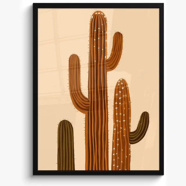 FrameYourWall Poster in lijst - Fotolijst 50x70 cm - Posters - Cactus - Woestijn - Zand - Bruin - Posterlijst zwart - Decoratie - Wanddecoratie woonkamer - Muurdecoratie slaapkamer