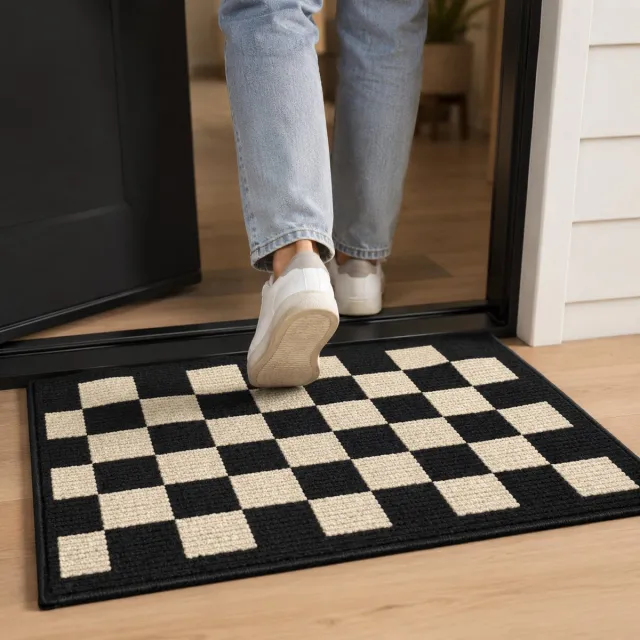 ZoeZo Design ZoeZo Deurmat 60 x 90 cm - Anti-slip Schoonloopmat voor Binnen - Droogloopmat - Geruit - Zwart
